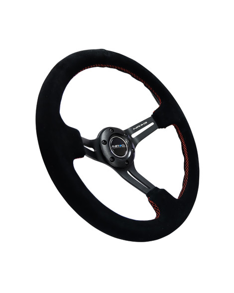 NRG Reinforced 350MM 3" Deep Dish Steering Wheel with Black Slits / Suede / Red Stitch NRG Reinforced 350MM 3" Deep Dish Steering Wheel with Black Slits / Suede / Red Stitch