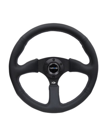 NRG Black Leather Steering Wheel 350mm 2" Dish w/Black Spokes