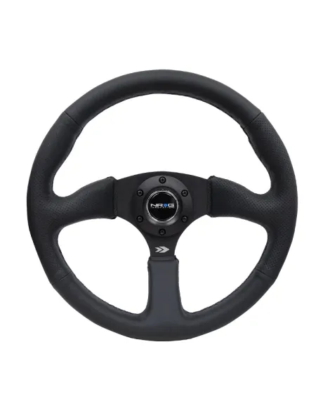 NRG Black Leather Steering Wheel 350mm 2" Dish w/Black Spokes NRG Black Leather Steering Wheel 350mm 2" Dish w/Black Spokes