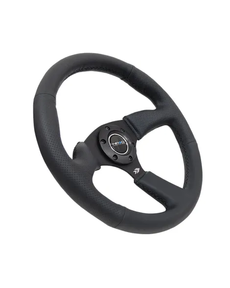 NRG Black Leather Steering Wheel 350mm 2" Dish w/Black Spokes NRG Black Leather Steering Wheel 350mm 2" Dish w/Black Spokes