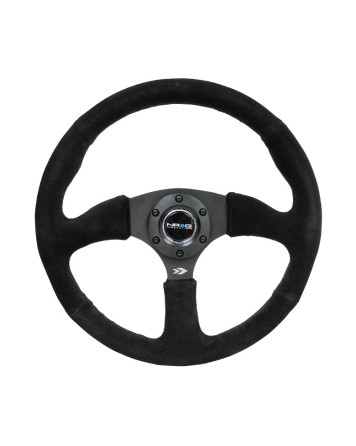 NRG Black Suede Steering Wheel 350mm 2" Dish w/Black Spokes