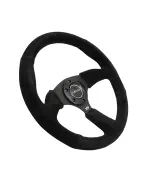 NRG Black Suede Steering Wheel 350mm 2" Dish w/Black Spokes