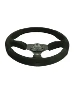 NRG Black Suede Steering Wheel 350mm 2" Dish w/Black Spokes
