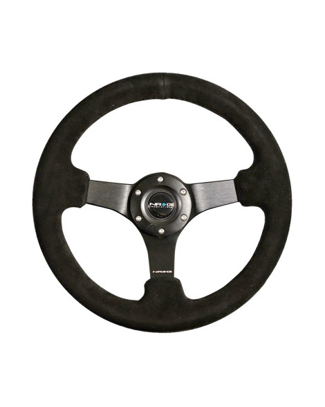 NRG Suede w/Black Spokes & Black Stitching Deep Dish Steering Wheel 330mm NRG Suede w/Black Spokes & Black Stitching Deep Dish Steering Wheel 330mm