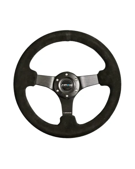 NRG Suede w/Black Spokes & Black Stitching Deep Dish Steering Wheel 330mm NRG Suede w/Black Spokes & Black Stitching Deep Dish Steering Wheel 330mm