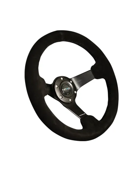 NRG Suede w/Black Spokes & Black Stitching Deep Dish Steering Wheel 330mm NRG Suede w/Black Spokes & Black Stitching Deep Dish Steering Wheel 330mm