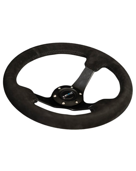 NRG Suede w/Black Spokes & Black Stitching Deep Dish Steering Wheel 330mm NRG Suede w/Black Spokes & Black Stitching Deep Dish Steering Wheel 330mm