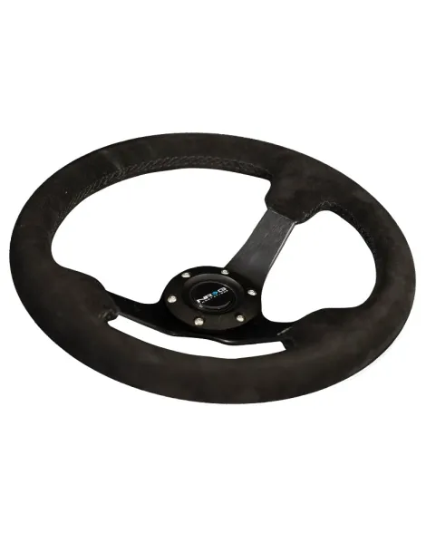 NRG Suede w/Black Spokes & Black Stitching Deep Dish Steering Wheel 330mm NRG Suede w/Black Spokes & Black Stitching Deep Dish Steering Wheel 330mm
