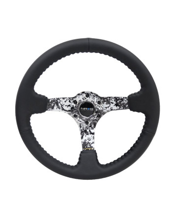 NRG Black Leather w/Camo Spokes & Black Stitching Deep Dish Steering Wheel 350mm