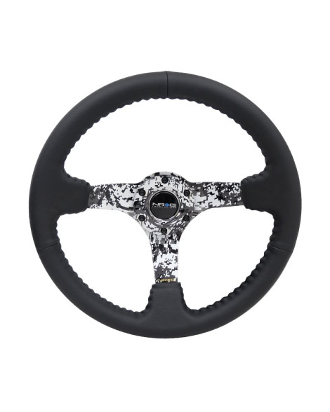 NRG Black Leather w/Camo Spokes & Black Stitching Deep Dish Steering Wheel 350mm NRG Black Leather w/Camo Spokes & Black Stitching Deep Dish Steering Wheel 350mm