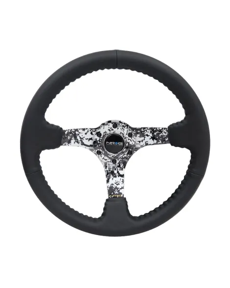 NRG Black Leather w/Camo Spokes & Black Stitching Deep Dish Steering Wheel 350mm NRG Black Leather w/Camo Spokes & Black Stitching Deep Dish Steering Wheel 350mm
