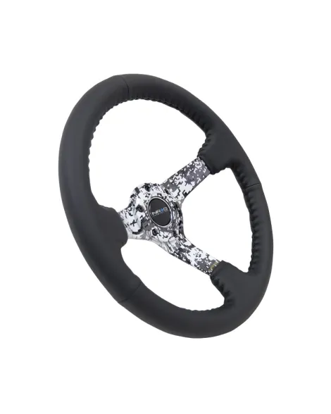 NRG Black Leather w/Camo Spokes & Black Stitching Deep Dish Steering Wheel 350mm NRG Black Leather w/Camo Spokes & Black Stitching Deep Dish Steering Wheel 350mm