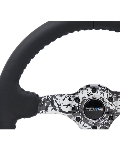 NRG Black Leather w/Camo Spokes & Black Stitching Deep Dish Steering Wheel 350mm NRG Black Leather w/Camo Spokes & Black Stitching Deep Dish Steering Wheel 350mm