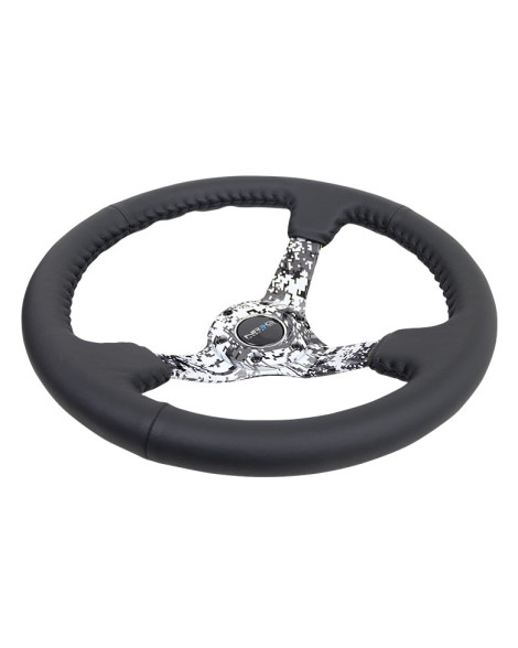 NRG Black Leather w/Camo Spokes & Black Stitching Deep Dish Steering Wheel 350mm NRG Black Leather w/Camo Spokes & Black Stitching Deep Dish Steering Wheel 350mm