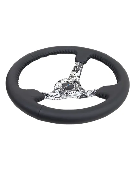 NRG Black Leather w/Camo Spokes & Black Stitching Deep Dish Steering Wheel 350mm NRG Black Leather w/Camo Spokes & Black Stitching Deep Dish Steering Wheel 350mm
