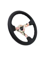 NRG Black Leather w/Floral Spokes & Black Stitching Deep Dish Steering Wheel 350mm NRG Black Leather w/Floral Spokes & Black Stitching Deep Dish Steering Wheel 350mm