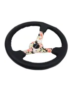 NRG Black Leather w/Floral Spokes & Black Stitching Deep Dish Steering Wheel 350mm NRG Black Leather w/Floral Spokes & Black Stitching Deep Dish Steering Wheel 350mm