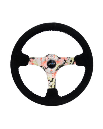 NRG Black Suede w/Floral Spokes Deep Dish Steering Wheel 350mm