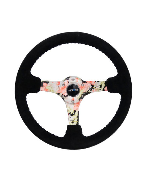 NRG Black Suede w/Floral Spokes Deep Dish Steering Wheel 350mm NRG Black Suede w/Floral Spokes Deep Dish Steering Wheel 350mm