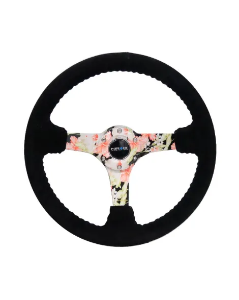 NRG Black Suede w/Floral Spokes Deep Dish Steering Wheel 350mm NRG Black Suede w/Floral Spokes Deep Dish Steering Wheel 350mm
