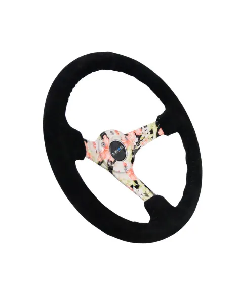 NRG Black Suede w/Floral Spokes Deep Dish Steering Wheel 350mm NRG Black Suede w/Floral Spokes Deep Dish Steering Wheel 350mm