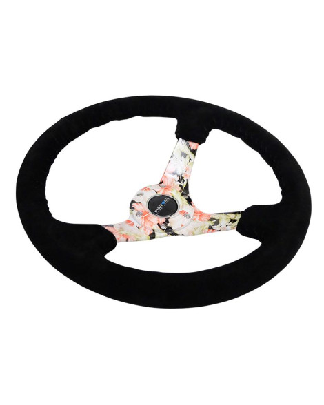 NRG Black Suede w/Floral Spokes Deep Dish Steering Wheel 350mm NRG Black Suede w/Floral Spokes Deep Dish Steering Wheel 350mm