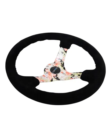 NRG Black Suede w/Floral Spokes Deep Dish Steering Wheel 350mm NRG Black Suede w/Floral Spokes Deep Dish Steering Wheel 350mm