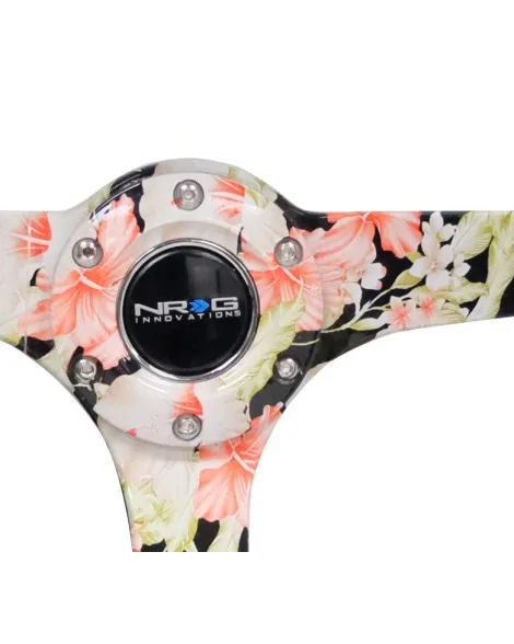 NRG Black Suede w/Floral Spokes Deep Dish Steering Wheel 350mm NRG Black Suede w/Floral Spokes Deep Dish Steering Wheel 350mm