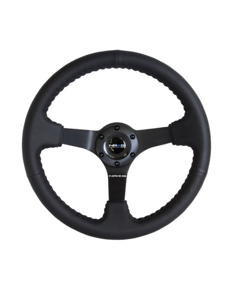 NRG Black Leather w/Black Spokes & Black Stitching Deep Dish Steering Wheel 350mm NRG Black Leather w/Black Spokes & Black Stitching Deep Dish Steering Wheel 350mm
