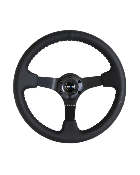 NRG Black Leather w/Black Spokes & Black Stitching Deep Dish Steering Wheel 350mm NRG Black Leather w/Black Spokes & Black Stitching Deep Dish Steering Wheel 350mm