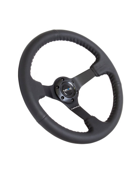 NRG Black Leather w/Black Spokes & Black Stitching Deep Dish Steering Wheel 350mm NRG Black Leather w/Black Spokes & Black Stitching Deep Dish Steering Wheel 350mm