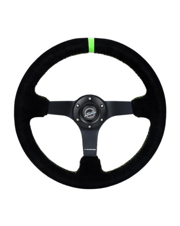 NRG Black Suede w/Black Spokes, Neon Green CM & Stitching Deep Dish Steering Wheel 350mm
