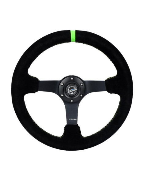 NRG Black Suede w/Black Spokes, Neon Green CM & Stitching Deep Dish Steering Wheel 350mm NRG Black Suede w/Black Spokes, Neon Green CM & Stitching Deep Dish Steering Wheel 350mm