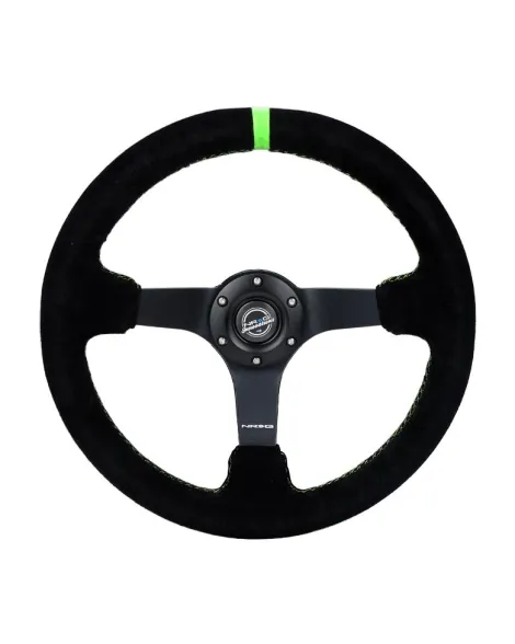 NRG Black Suede w/Black Spokes, Neon Green CM & Stitching Deep Dish Steering Wheel 350mm NRG Black Suede w/Black Spokes, Neon Green CM & Stitching Deep Dish Steering Wheel 350mm