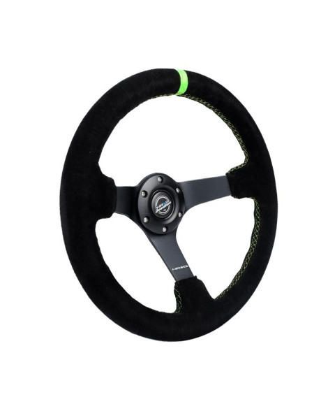 NRG Black Suede w/Black Spokes, Neon Green CM & Stitching Deep Dish Steering Wheel 350mm NRG Black Suede w/Black Spokes, Neon Green CM & Stitching Deep Dish Steering Wheel 350mm