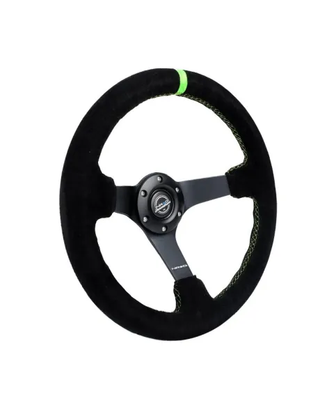 NRG Black Suede w/Black Spokes, Neon Green CM & Stitching Deep Dish Steering Wheel 350mm NRG Black Suede w/Black Spokes, Neon Green CM & Stitching Deep Dish Steering Wheel 350mm