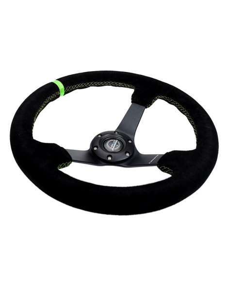 NRG Black Suede w/Black Spokes, Neon Green CM & Stitching Deep Dish Steering Wheel 350mm NRG Black Suede w/Black Spokes, Neon Green CM & Stitching Deep Dish Steering Wheel 350mm
