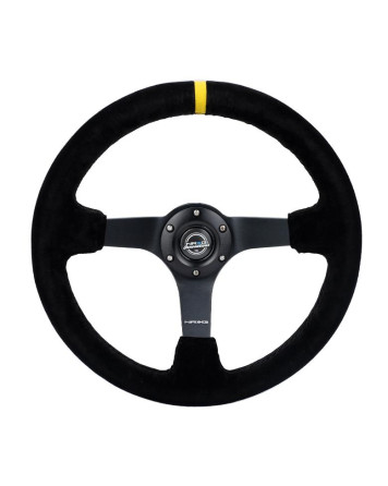 NRG Black Suede w/Black Spokes & Yellow CM Deep Dish Steering Wheel 350mm