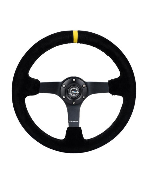 NRG Black Suede w/Black Spokes & Yellow CM Deep Dish Steering Wheel 350mm NRG Black Suede w/Black Spokes & Yellow CM Deep Dish Steering Wheel 350mm