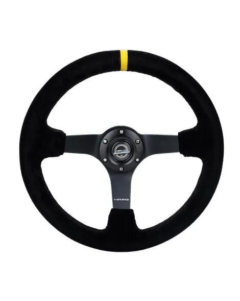 NRG Black Suede w/Black Spokes & Yellow CM Deep Dish Steering Wheel 350mm NRG Black Suede w/Black Spokes & Yellow CM Deep Dish Steering Wheel 350mm