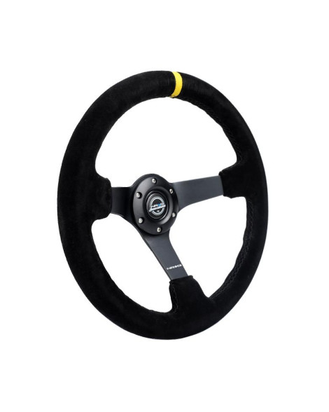 NRG Black Suede w/Black Spokes & Yellow CM Deep Dish Steering Wheel 350mm NRG Black Suede w/Black Spokes & Yellow CM Deep Dish Steering Wheel 350mm