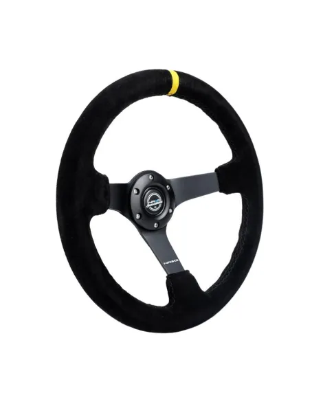 NRG Black Suede w/Black Spokes & Yellow CM Deep Dish Steering Wheel 350mm NRG Black Suede w/Black Spokes & Yellow CM Deep Dish Steering Wheel 350mm