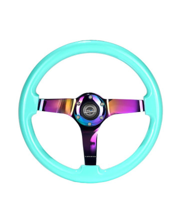 NRG 3" Deep Dish Wood Grain Steering Wheel 350mm Minty Fresh w/Neo Chrome Spokes
