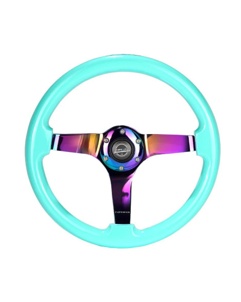NRG 3" Deep Dish Wood Grain Steering Wheel 350mm Minty Fresh w/Neo Chrome Spokes NRG 3" Deep Dish Wood Grain Steering Wheel 350mm Minty Fresh w/Neo Chrome Spokes