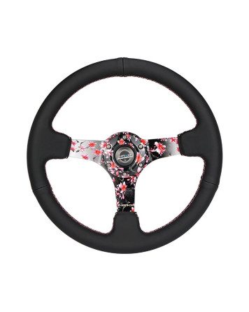 NRG Steering Wheel Black Leather Sakura 350mm 3" Deep Dish