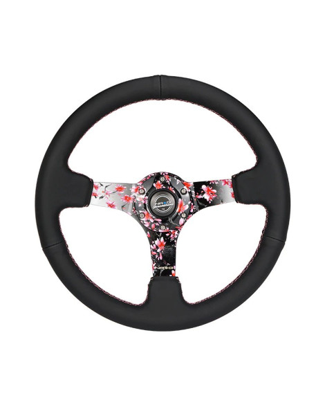 NRG Steering Wheel Black Leather Sakura 350mm 3" Deep Dish NRG Steering Wheel Black Leather Sakura 350mm 3" Deep Dish