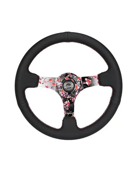 NRG Steering Wheel Black Leather Sakura 350mm 3" Deep Dish NRG Steering Wheel Black Leather Sakura 350mm 3" Deep Dish