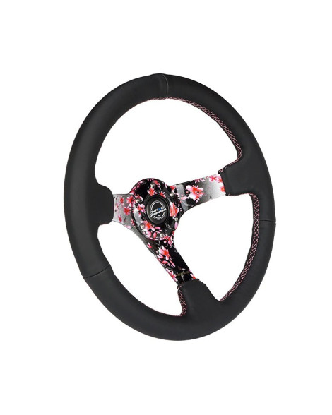 NRG Steering Wheel Black Leather Sakura 350mm 3" Deep Dish NRG Steering Wheel Black Leather Sakura 350mm 3" Deep Dish