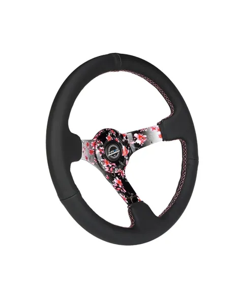 NRG Steering Wheel Black Leather Sakura 350mm 3" Deep Dish NRG Steering Wheel Black Leather Sakura 350mm 3" Deep Dish