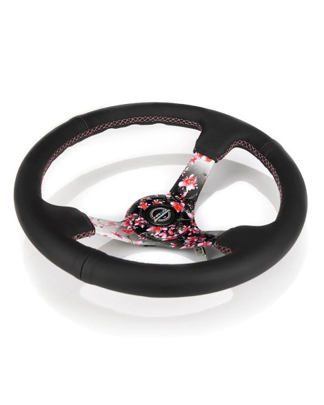 NRG Steering Wheel Black Leather Sakura 350mm 3" Deep Dish NRG Steering Wheel Black Leather Sakura 350mm 3" Deep Dish